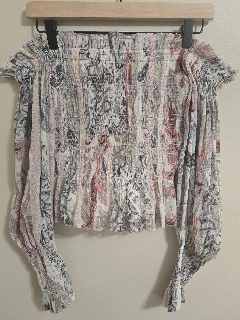 AllSaints Lara Makutu Off Shoulder Top Women's US 4 Soft Pink Boho Paisley NWOT - Picture 3 of 12